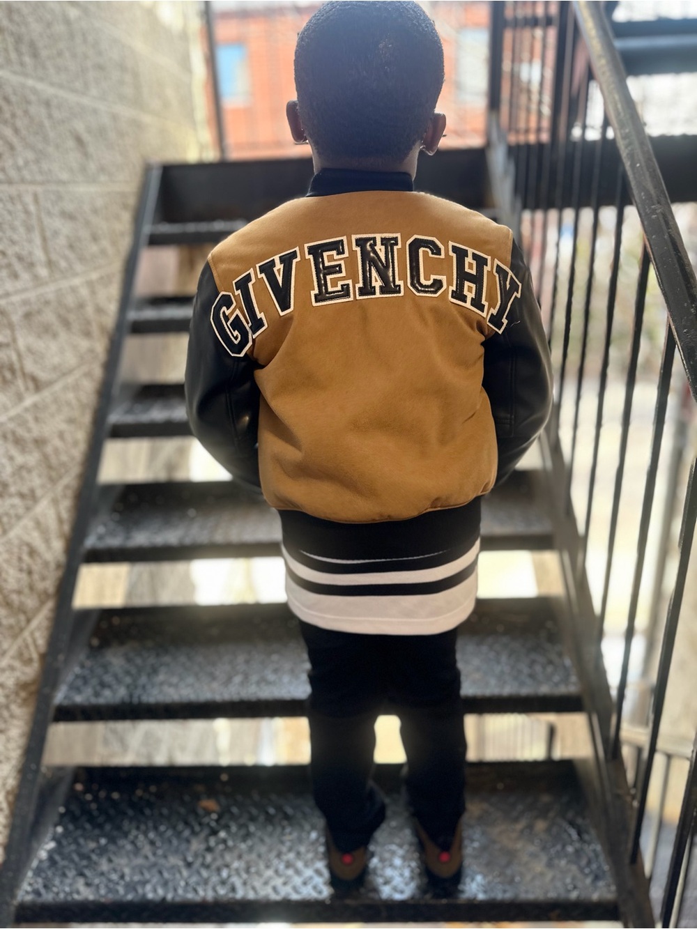 Givenchy Kids Two-Tone Varsity Jacket in Camel and Black